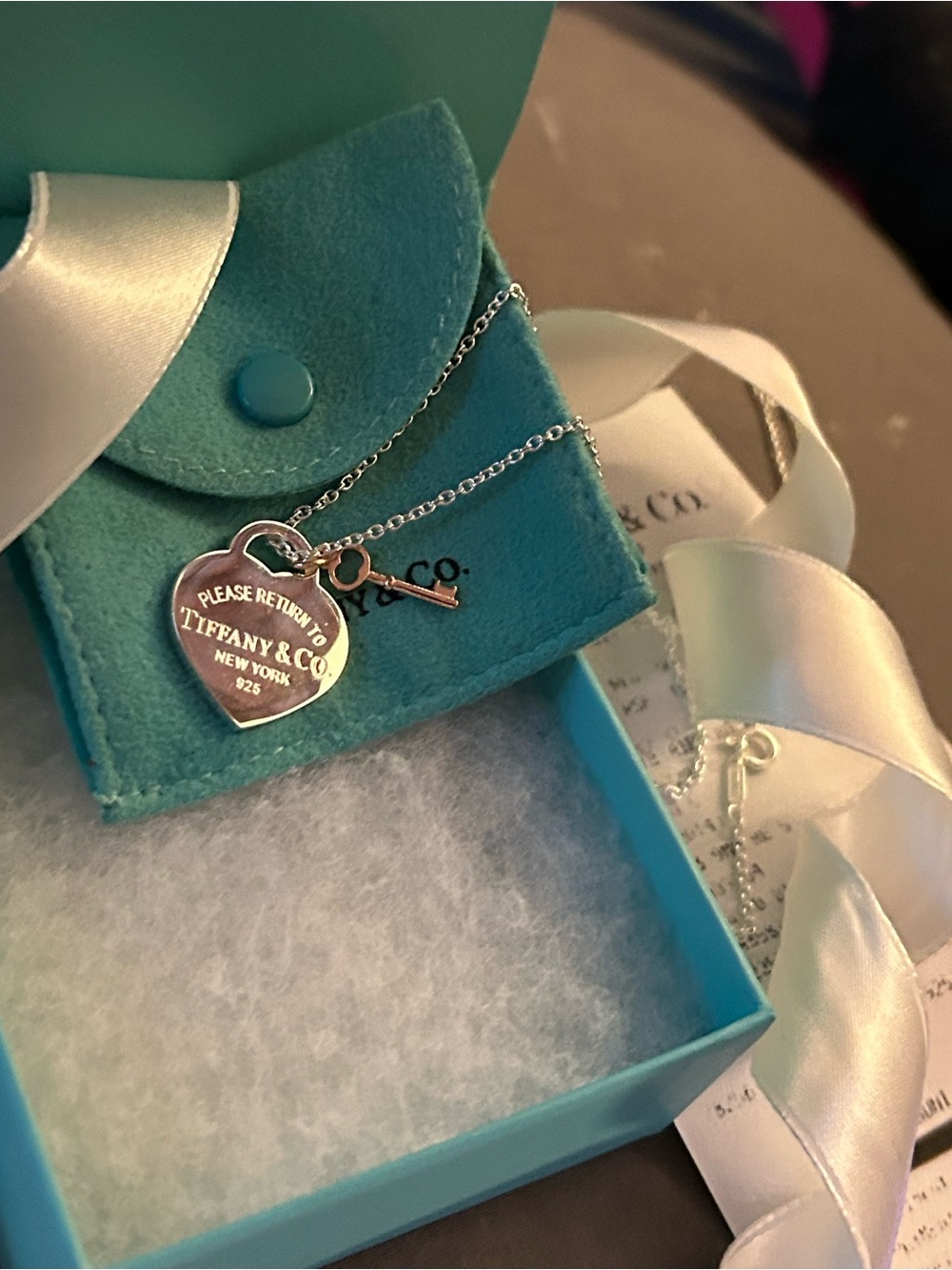 Authentic TIFFANY & Co 925 Silver and Rose-gold Heart Key Pendant Necklace - Picture 9 of 11